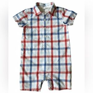 Classic Janie and Jack Boys Plaid Romper Red, White & Blue 18-24 months Summer